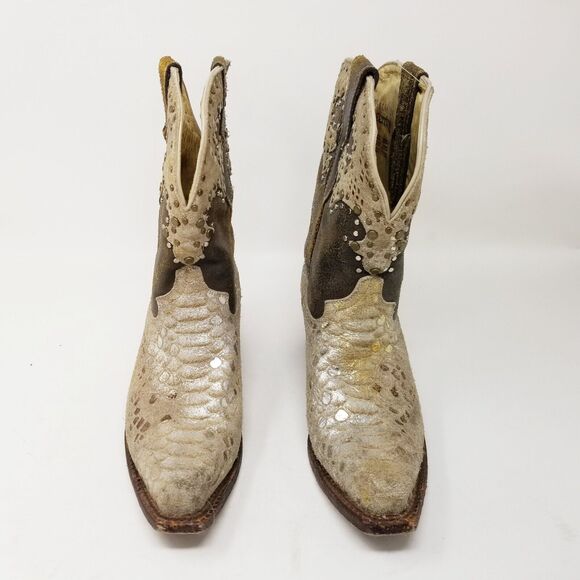 Ferrini Distressed Studded Cowboy Women’s Leather Boots Sz 6.5 Boho Festival - Picture 3 of 16